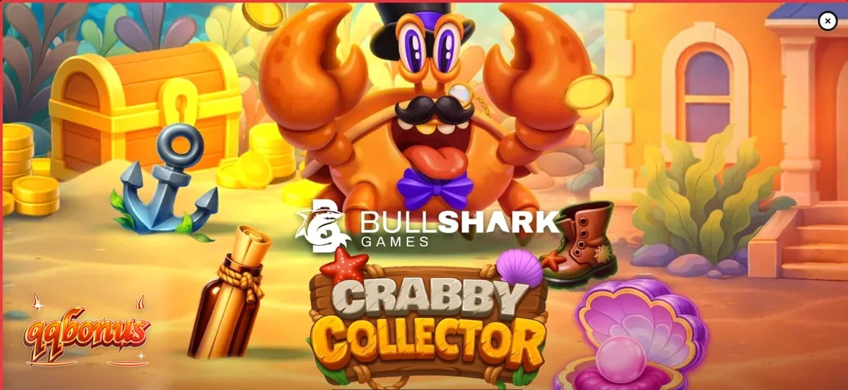 Tampilan visual slot Crabby Collector dengan karakter kepiting berkelas dan grid bawah laut